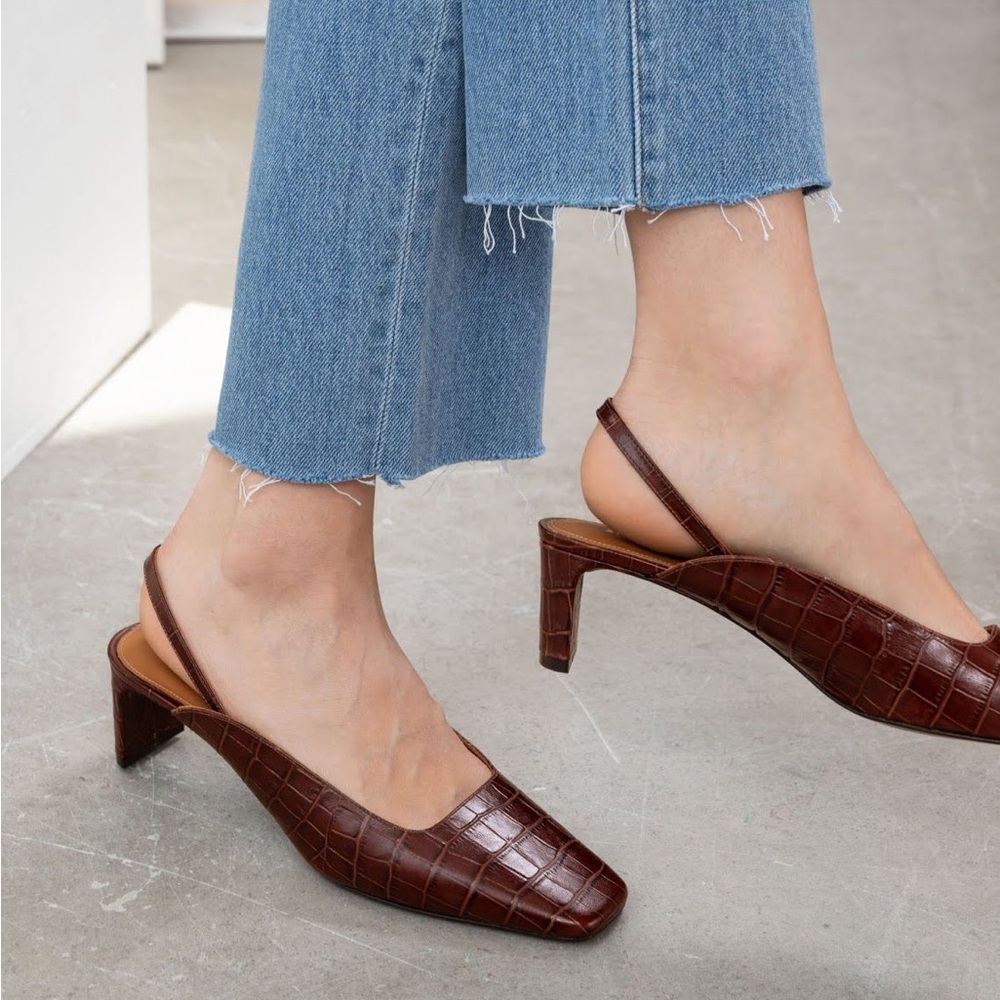 &Other Stories Croc Print Square Toe Kitten Heels